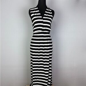 POOF New York‎ Maxi Dress Black White Striped Sleeveless V Neck Summer Beach